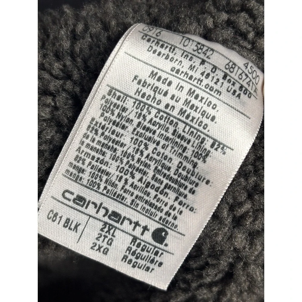 Carhartt Jacket Mens 2XL Black Sherpa Lined Canvas Work Coat C61 BLK IMIA Marine